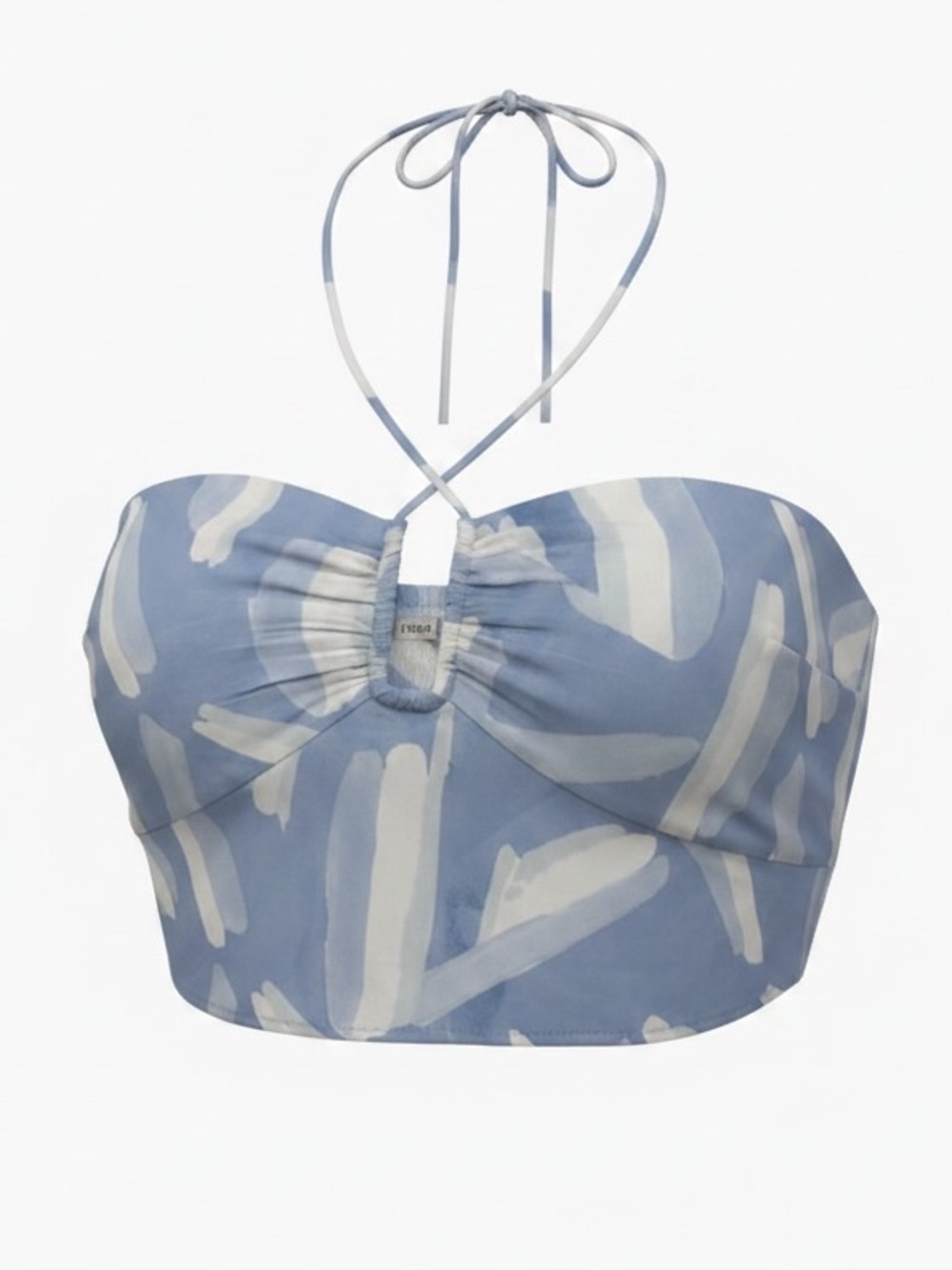 Abercrombie & Fitch Light Blue Abstract Cropped Halter Blouse